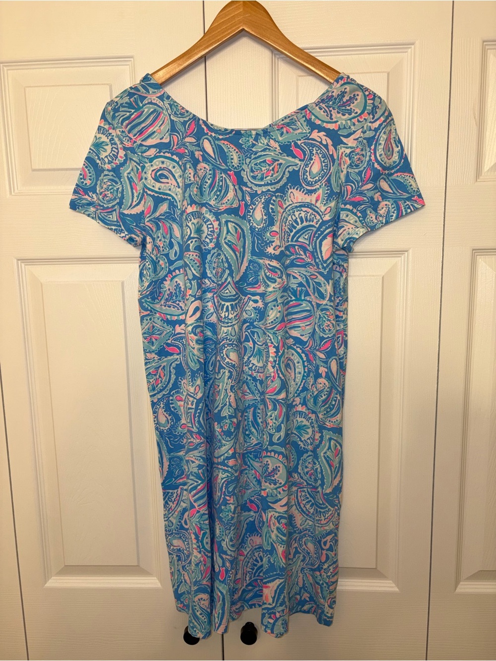 Lilly Pulitzer Blue Paisley Midi Dress with Pink & White Accents